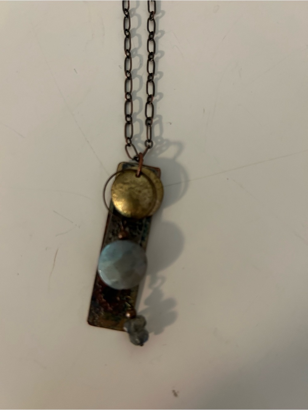Handmade Gold and Blue Mixed-Metal Pendant Necklace